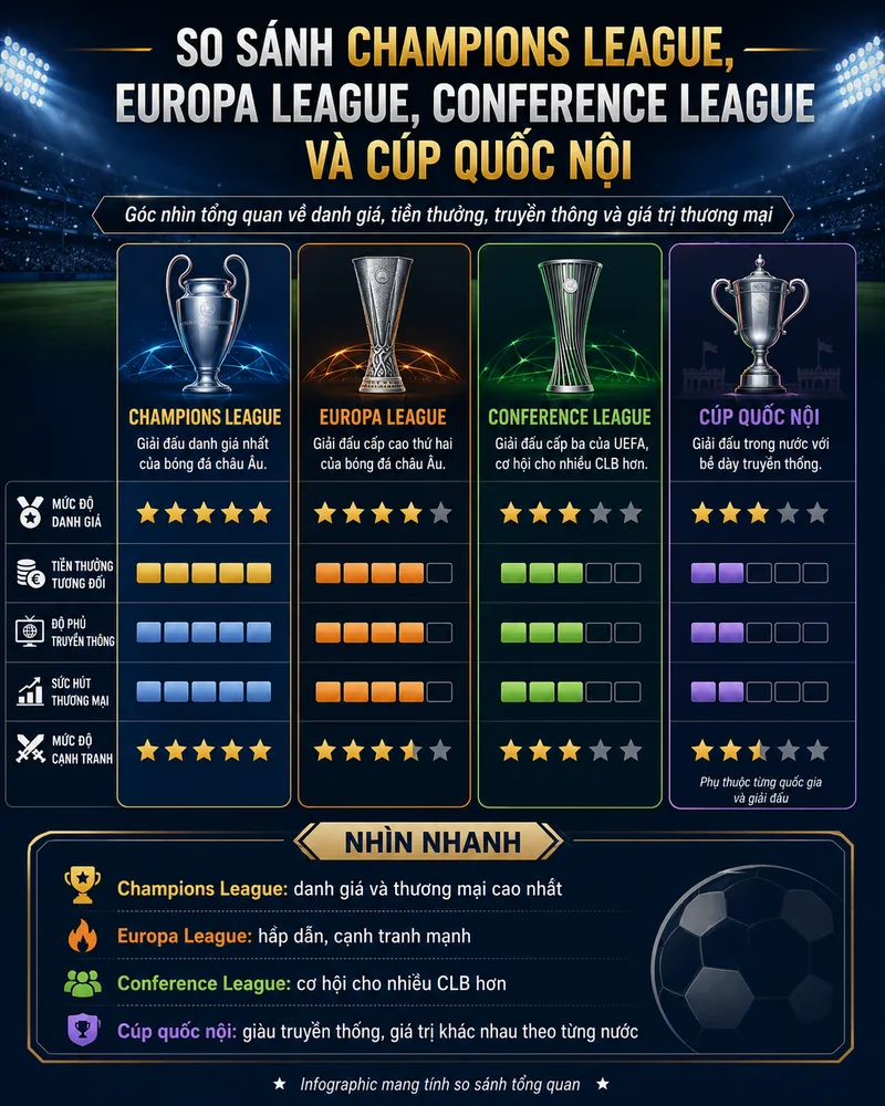 Champions League thường có tiền thưởng cao hơn nhiều giải đấu khác nhờ quy mô thương mại và bản quyền truyền hình lớn.