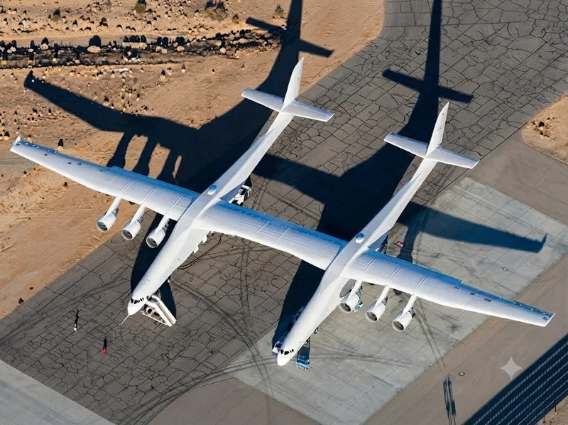 Stratolaunch Roc là máy bay lớn nhất thế giới theo tiêu chí sải cánh với thiết kế hai thân độc đáo phục vụ nhiệm vụ thử nghiệm trên không.